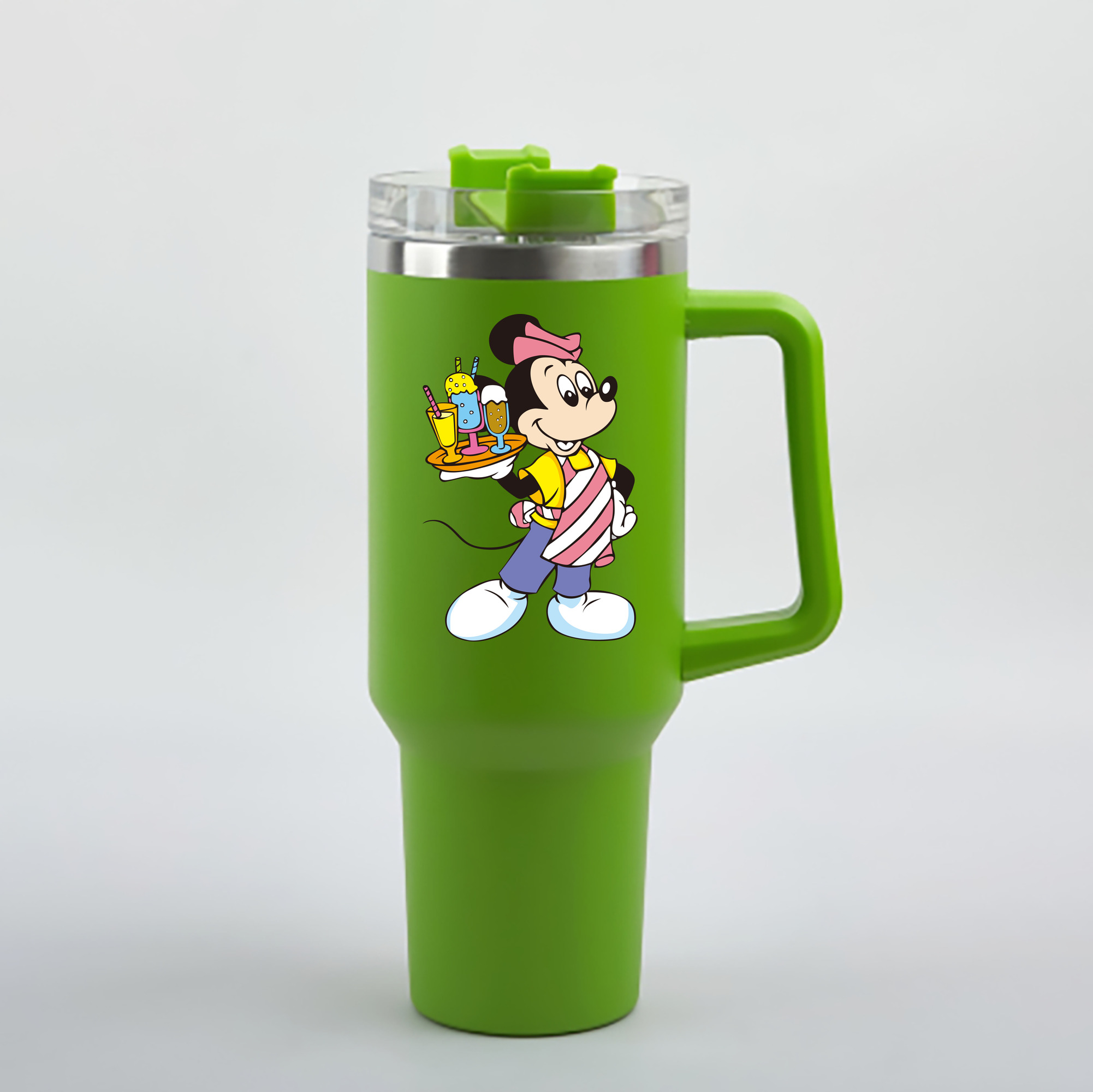 （画像用） ミッキーマウス Mickey Mouse 1200mL車用タンブラー - クリスタルステッカー（プラスチックストロー付き）